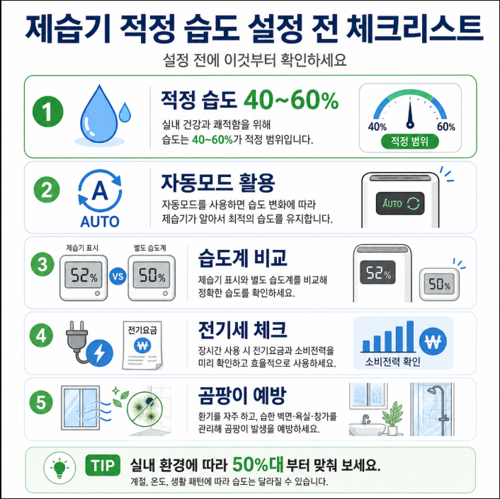 제습기 적정 습도 설정 체크리스트 이미지